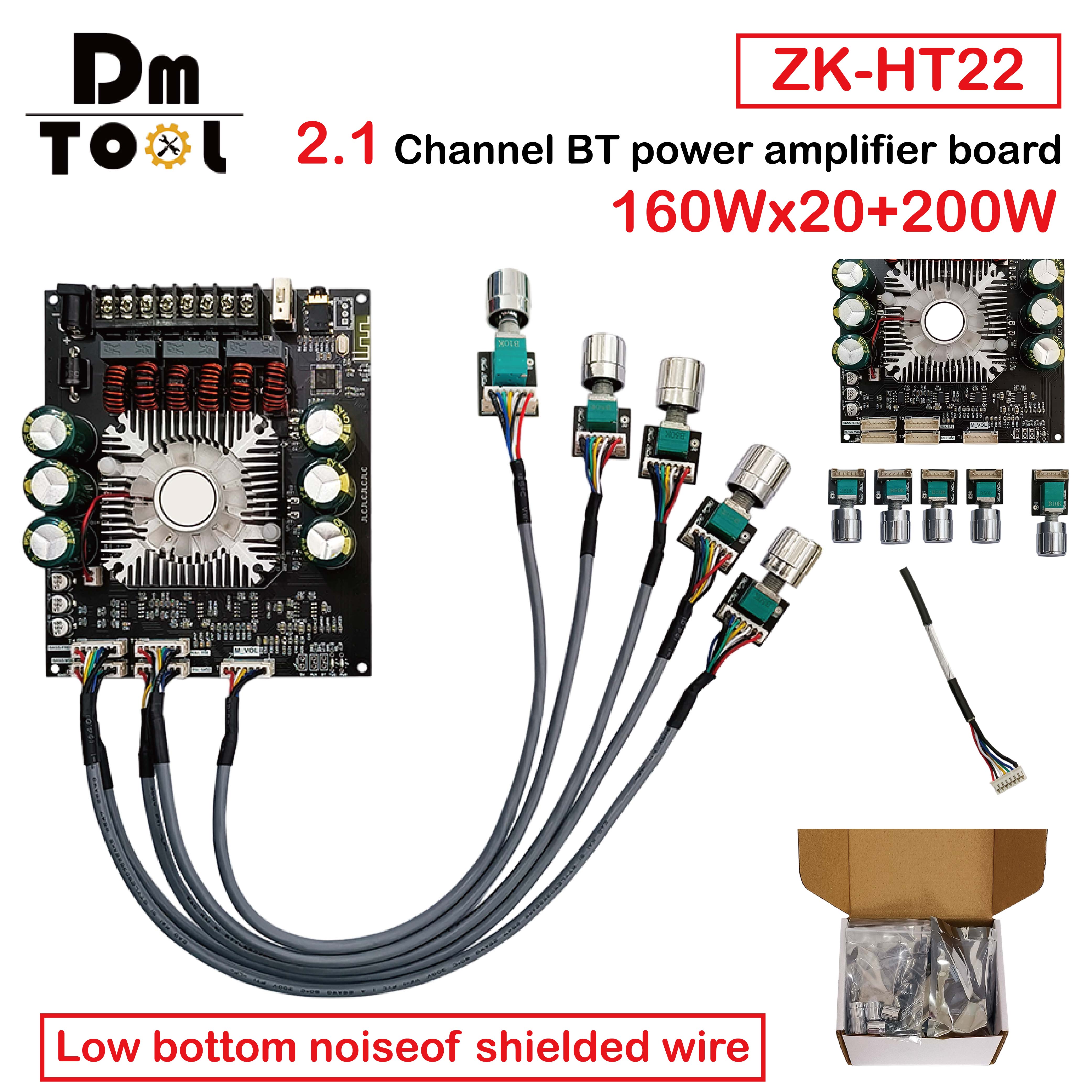 DM Mô-đun khuếch đại Bluetooth ZK-HT22 dẫn 2.1 kênh TDA7498E Loa siêu trầm đơn âm 160WX2+220W