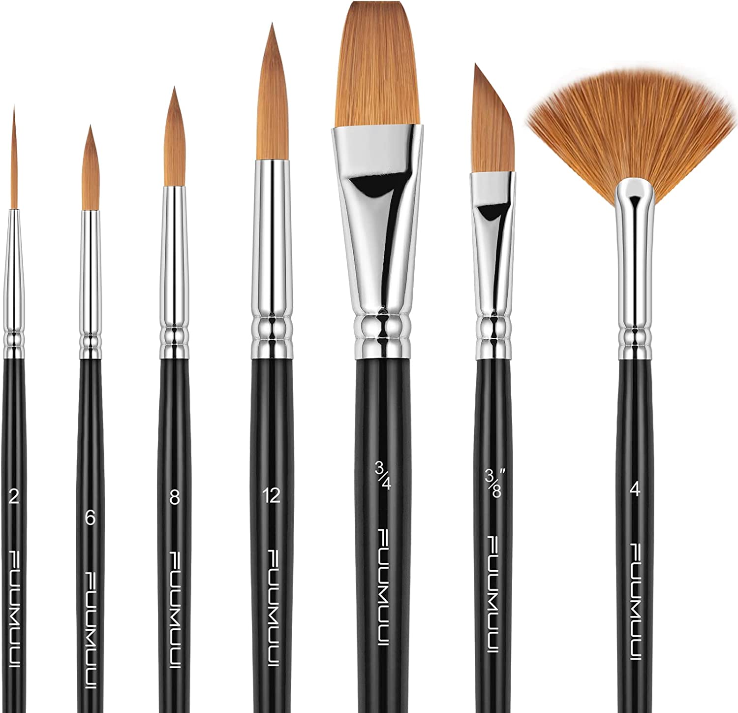 Sable Brushes Professional Kolinsky Watercolour Artist Paint Brushes 7pcs Pointed Rounds Rigger Long Flat Dagger Fan for Watercolour Acrylics Inks Gouache Painting