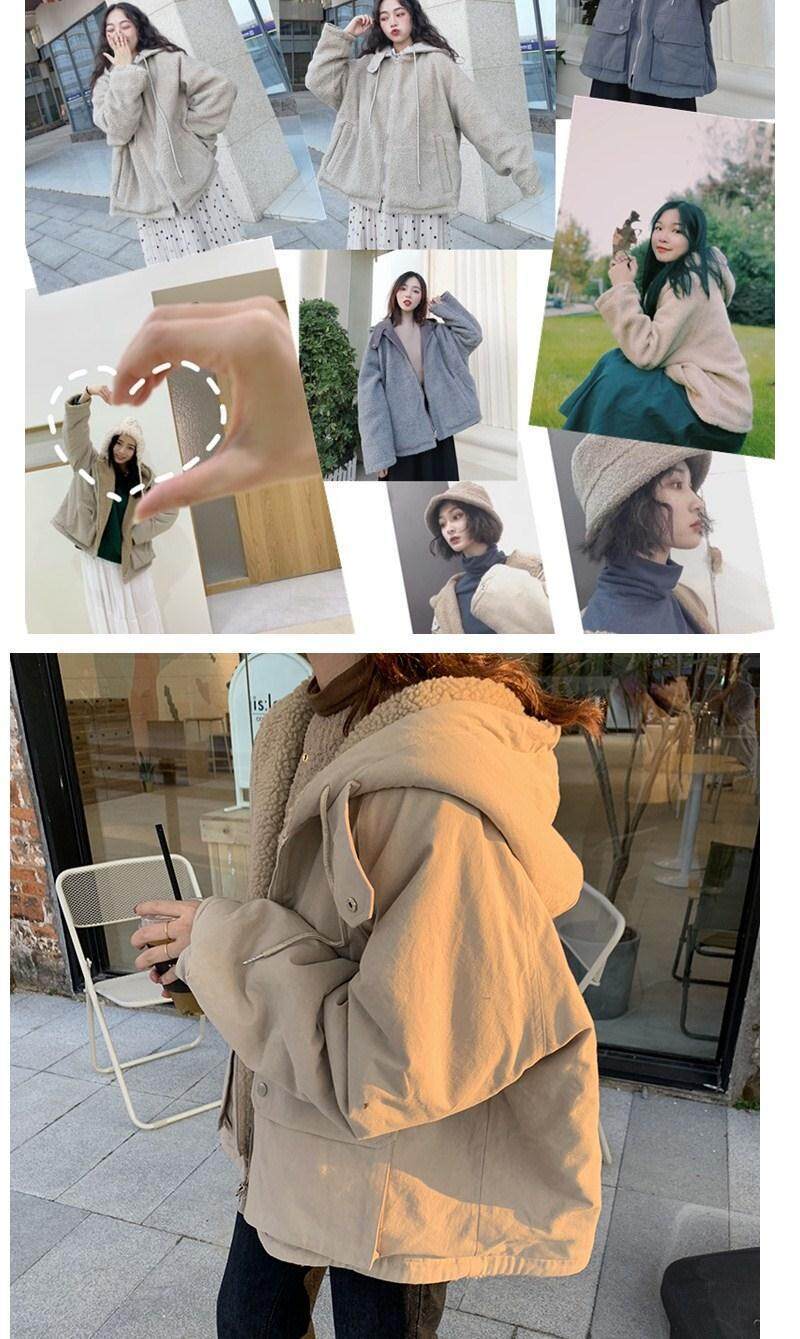 Thickened double-sided lamb wool coat for female ins students Korean style loose autumn and winter New Harajuku workwear cotton coat fashion