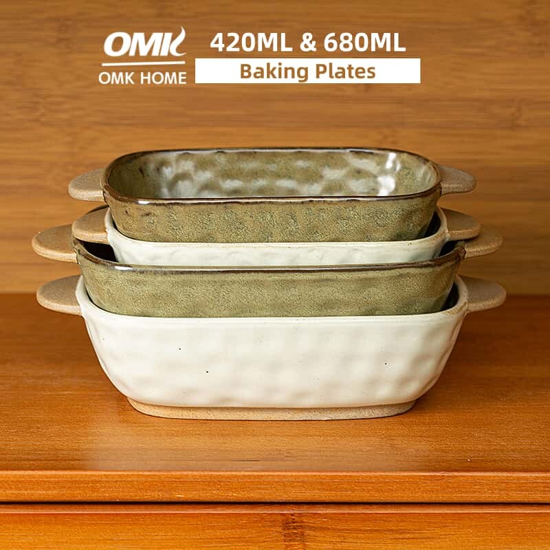 OMK Japanese Style Ceramic Rectangular Baking Pan with Two Ears Baking Trays & Pans