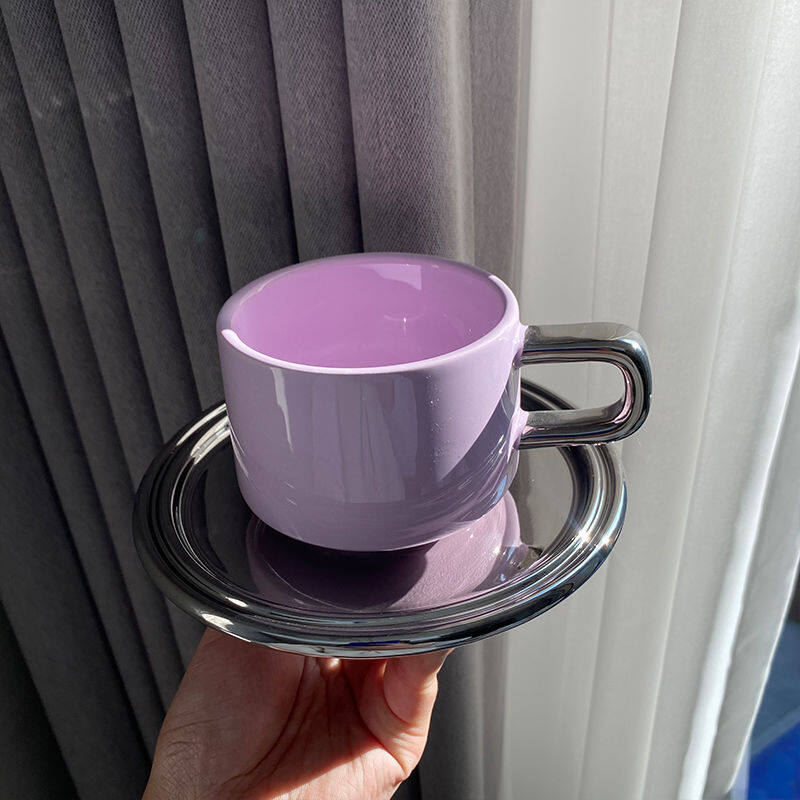 Gambar Ins Contrast Color Ceramic Coffee Cup Latte Cup Exquisite Afternoon Tea Cup Saucer Pearl Cup