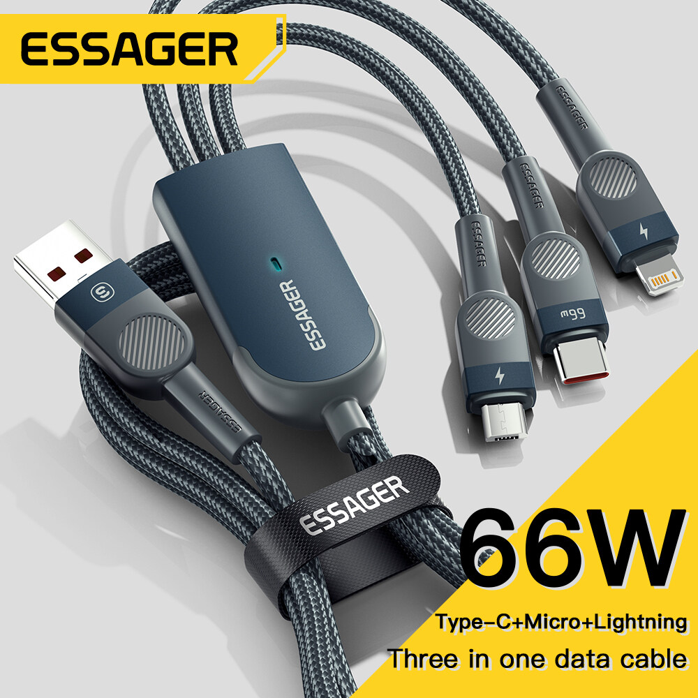 Essager Cáp PD 66W 3 Trong 1 Micro USB Type C Lightning Cho iPhone Samsung Xiaomi Huawei OPPO VIVO B