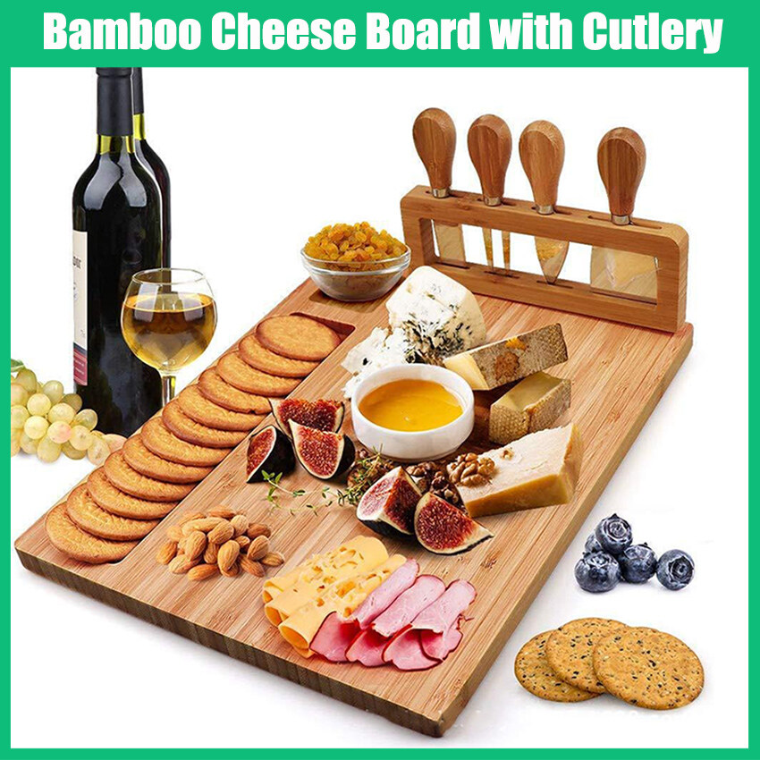 1 cái bộ đồ ăn bằng tre bộ đĩa phô mai nĩa dao kéo phương tây đĩa pizza trái cây tráng miệng đĩa đa năng bộ đĩa phô mai bằng tre