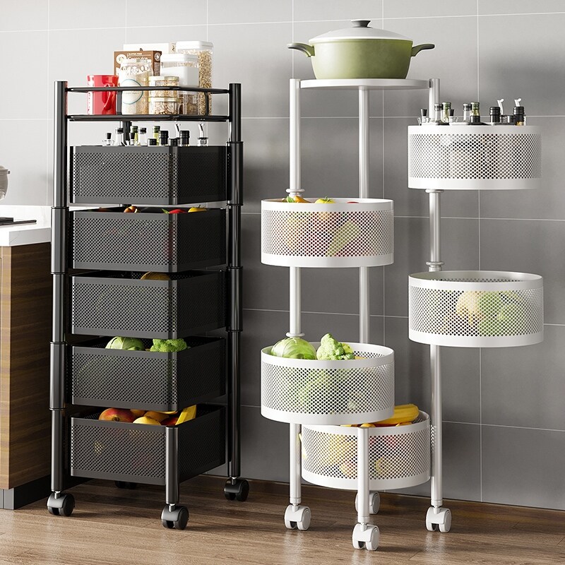 Gambar Rotating shelf kitchen vegetable land multilayer basket put round fruit special mobile fruit is received