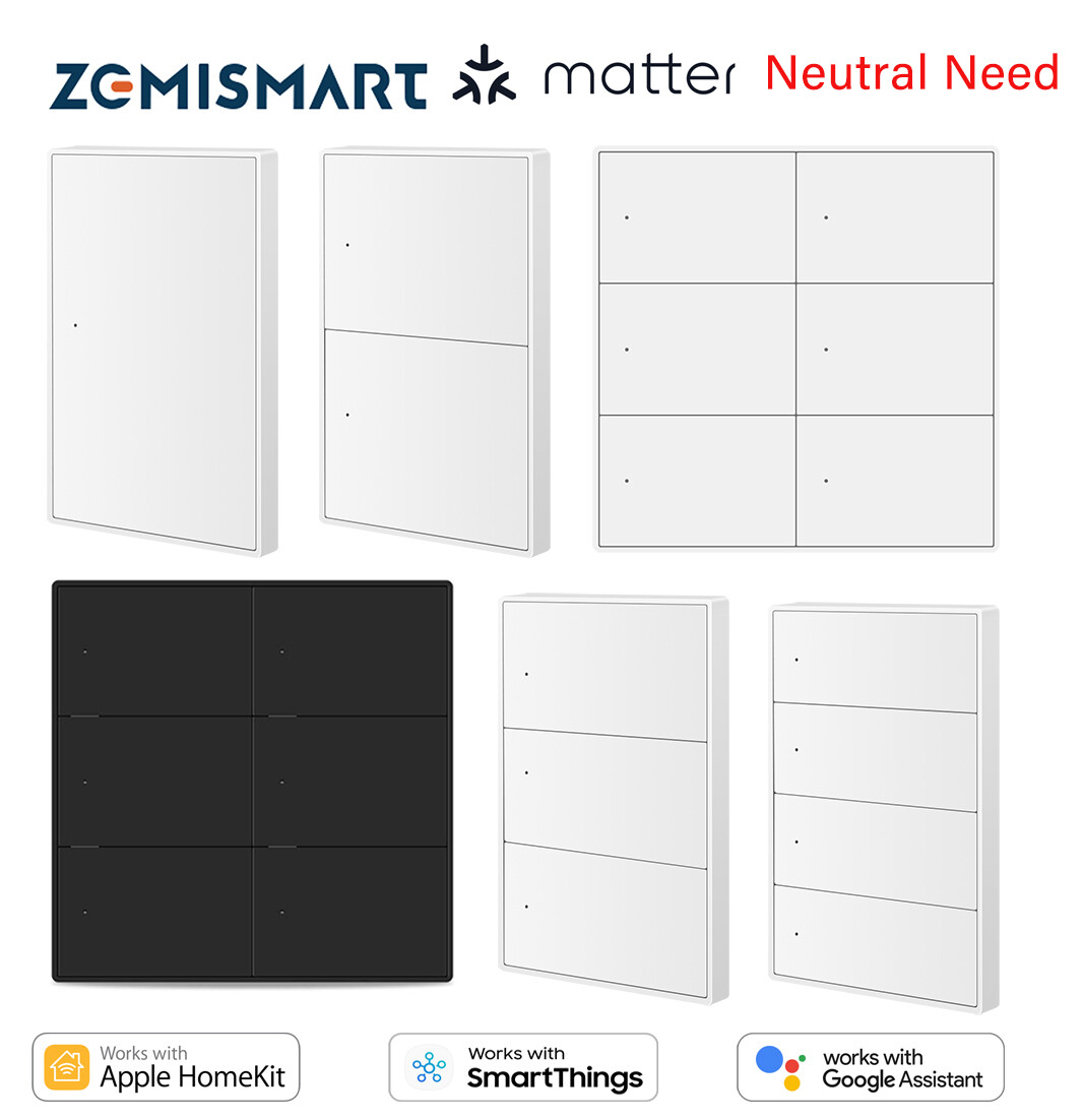 Zemismart Matter Light Switch WiFi Smart 1/2/3/4/6 Gangs Neutral Push Button Switches,SmartThings Homekit App Timer,Nest/Siri Voice,White/Black Keys ราคา 751 บาท*ส่งฟรี