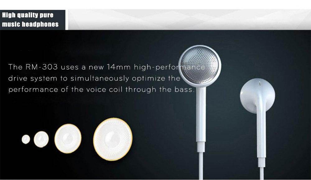 Remax RM303 Pure Music Universal 3.5mm Jack Port Stereo Earphone with Mic