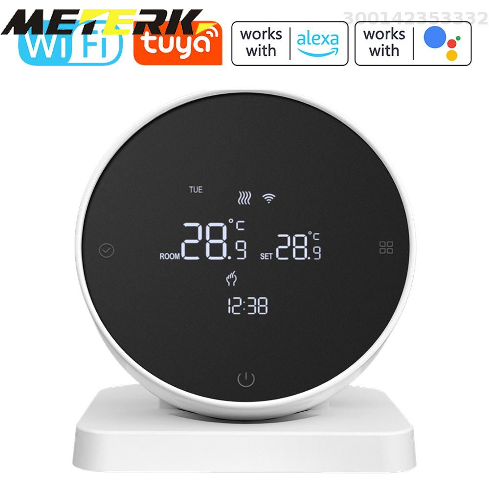 Meterk Tuya Digital Display Intelligent Temperature Controller RF433 Multifunctional Water/ Boiler Thermostat Touching Screen Temperature Controller Compatible with Amazon Alexa Yandex Alice and Home
