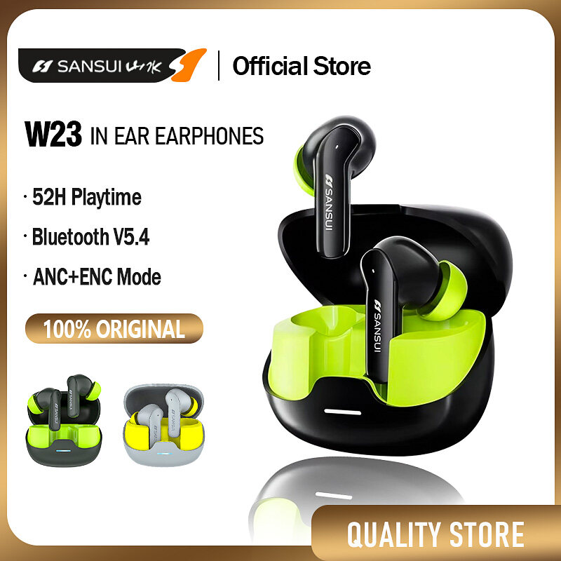 SANSUI W23 In Ear Earbuds ANC-35dB Active Noise Cancellation v5.4 Earphone Immersive Audio Wireless Headphone IPX4 Water Resistance