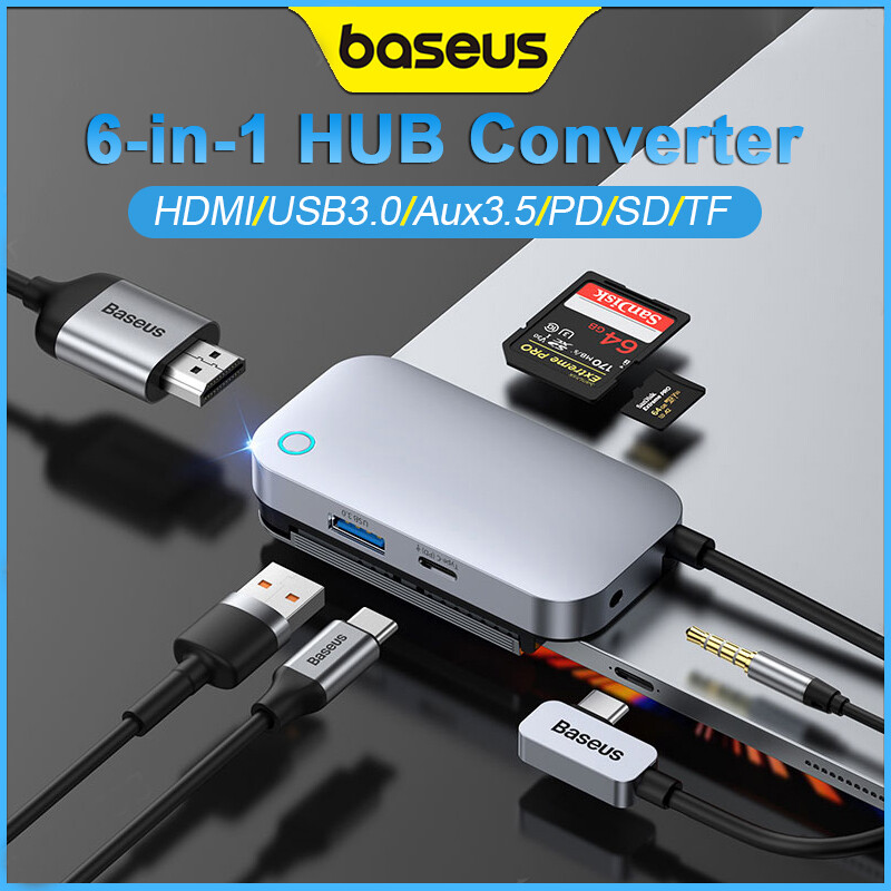Baseus bộ chuyển đổi hub type-c đa năng góc 6 trong 1 số 7 hub usb usb 2.5mm 6 cổng sạc nhanh usb3.0 pd 60w, dành cho điện thoại di động máy tính