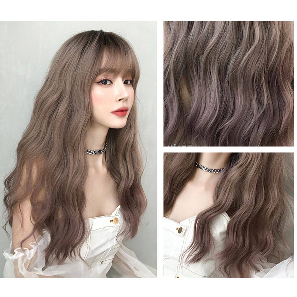 VAN Daily Tóc Xoăn Gợn Sóng Màu Nâu Hai Màu Hồng Cho Nữ Tóc Tổng Hợp Với Tóc Mái Tóc Giả Hóa Trang Tóc Giả Dài Gợn Sóng