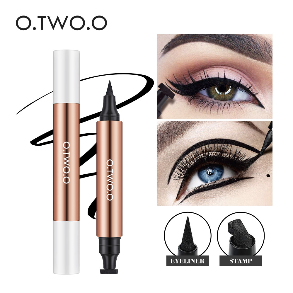 Gambar O.TWO.O Stamp Eyeliner 2 in 1 Eyeliner Black Double Head Waterproof Eyeliner Pencil Eye Makeup Eyeliner Stamp Eyeliner