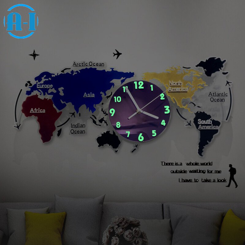 A I Large Decorative Wall Clock Sticker Frameless World Map With Silent Movement Modern Diy Decoration For Home Lazada Ph - World Wall Clock Map