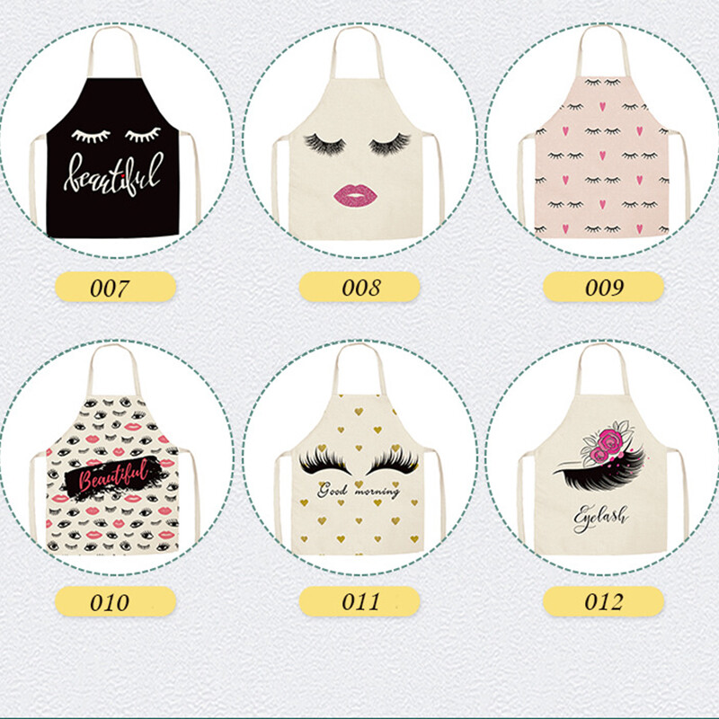 Gambar 1pc Eye lashes Printed Kitchen Apron Kids Men Women Chef Cooking Aprons Cotton Linen Waist Apron Cleaning