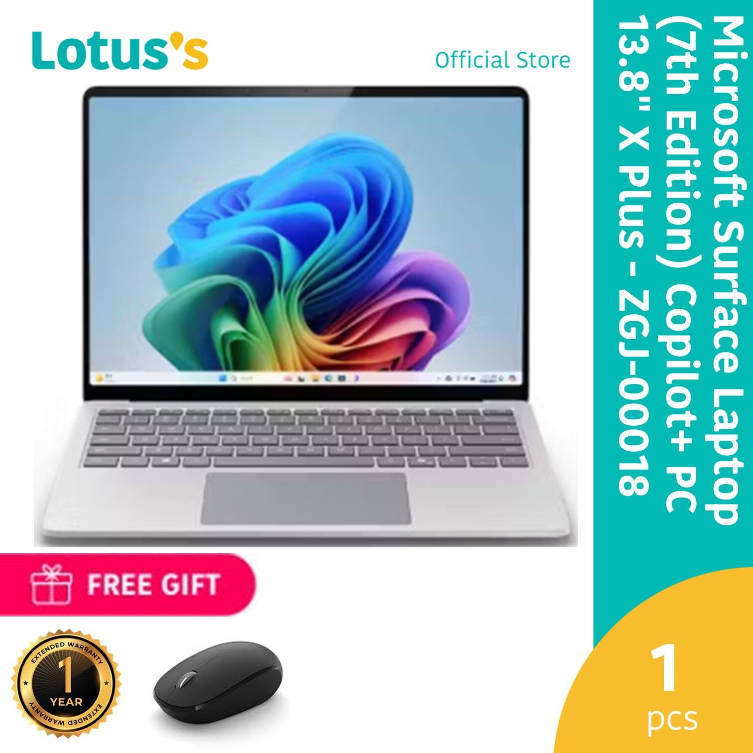 Microsoft Surface Laptop (7th Edition) Copilot+ PC 13.8" X Plus 16GB 256GB Platinum - ZGJ-00018 + Extended Warranty + Wireless Mouse