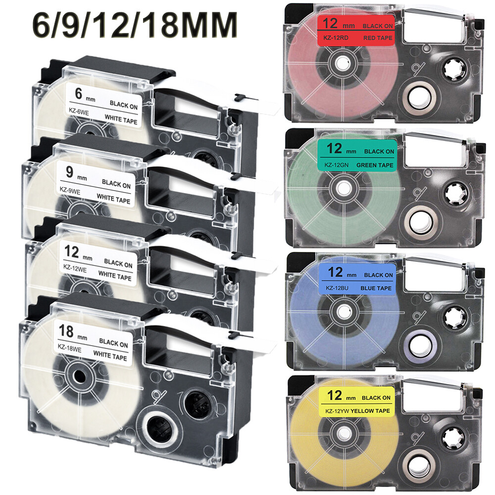 6/9/12/18mm Label Tape Compatible Casio Label Printer XR Tape XR-12WE  XR12WE XR-12X XR-12YW XR-9WE XR-6WE XR-18WE for Casio Refill Tape KL130  KL60