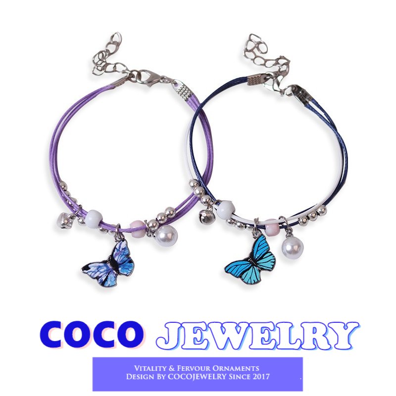 Cocojewelry vòng tay hình bướm đôi vòng tay nhiều lớp điều chỉnh được cho nữ quà tặng trang sức