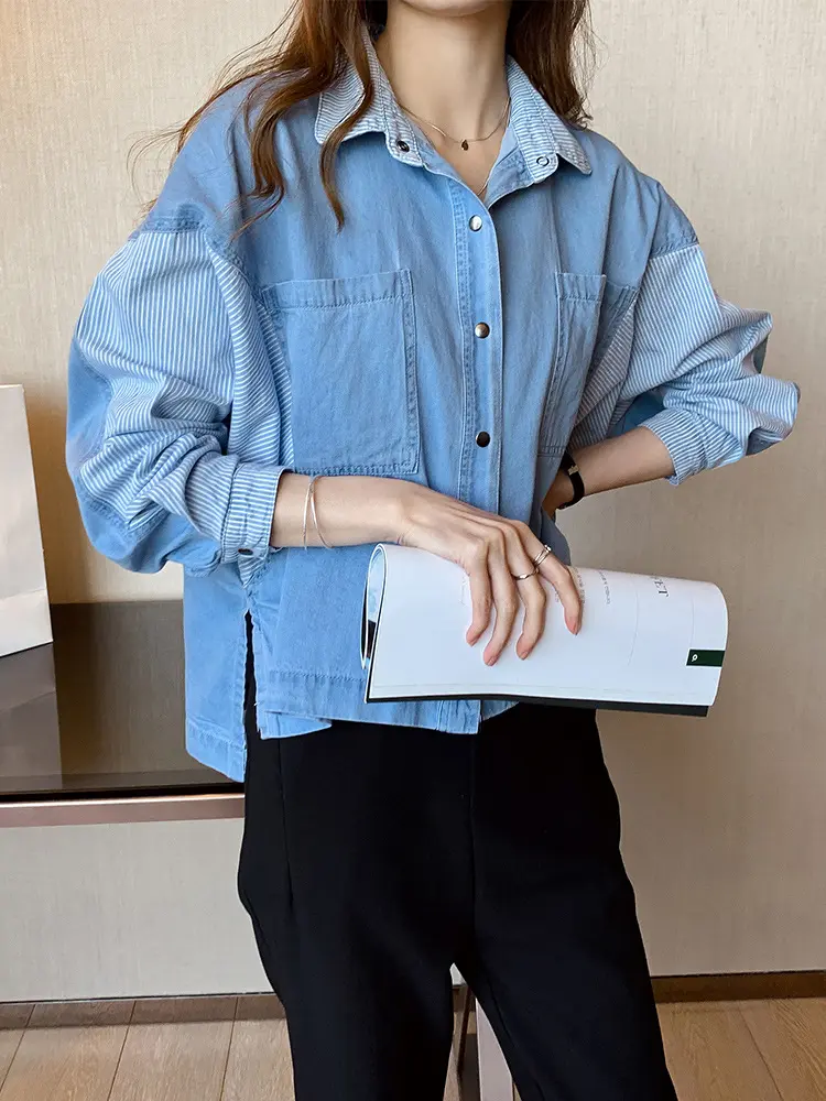 denim jacket striped shirt