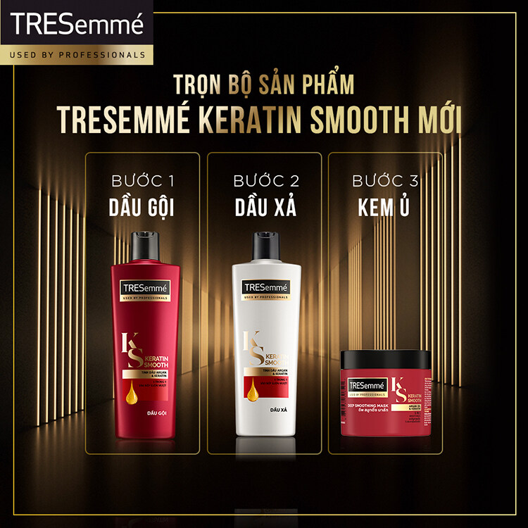 Combo Dầu Gội 640Gr Và Dầu Xả 340Gr Tresemmé Keratin Smooth Tinh Dầu Argan Vào Nếp Suôn Mượt