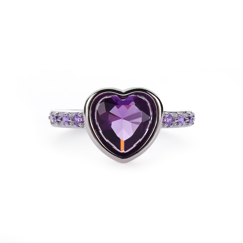 2.35Ct Heart Amethyst 925 Silver Ring Purple Crystal Zircon Wedding Engagement