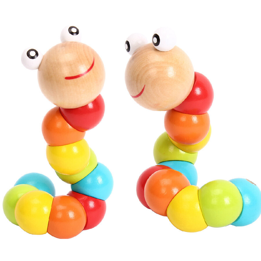 1pc Wooden Caterpillar Children Wooden Colorful Twist Worm 2 Colors Available for Infants and Young Children Wooden Caterpillar Animal Toys Montessori Early Education