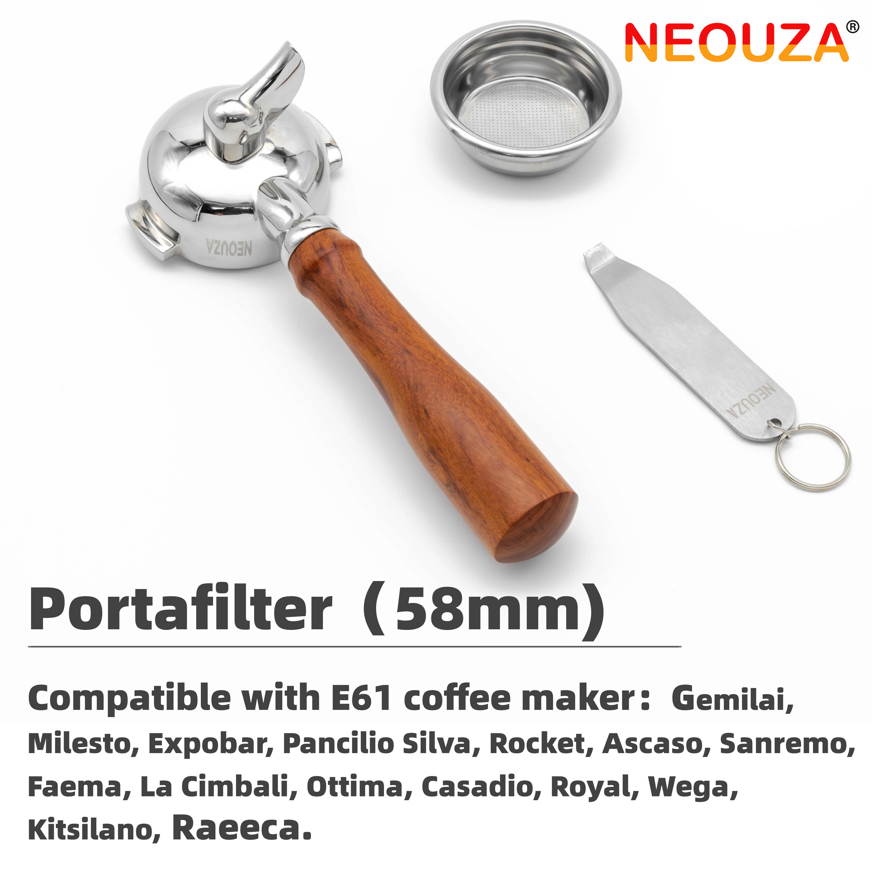 NEOUZA 58mm espresso screen carrier compatible with E61 coffee machine, pressureless basket, single spout, basket removal tool ราคา 722 บาท*ส่งฟรี