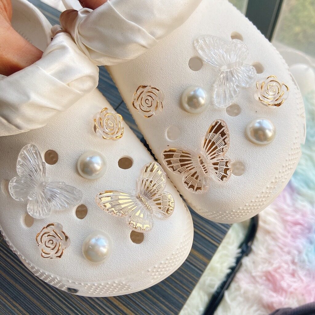 12 cái ngọc trai trong suốt bướm phù hợp với cho Croc jibbitz Giày quyến rũ dép phụ kiện giày cho phụ nữ [giày không bao gồm]