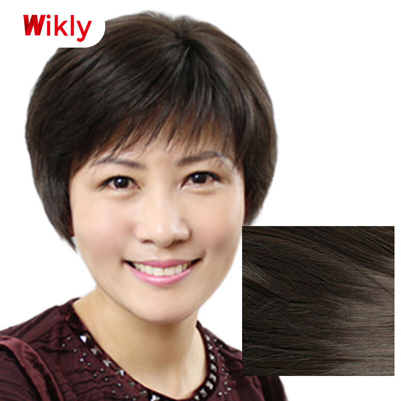 Gambar Wikly Elegant Middle aged Elderly Female Fashion Fluffy Wig Short Hair Wig with Wig Short Hair Elegant Middle aged Elderly Female Fashion Fluffy Elegant Middle aged women