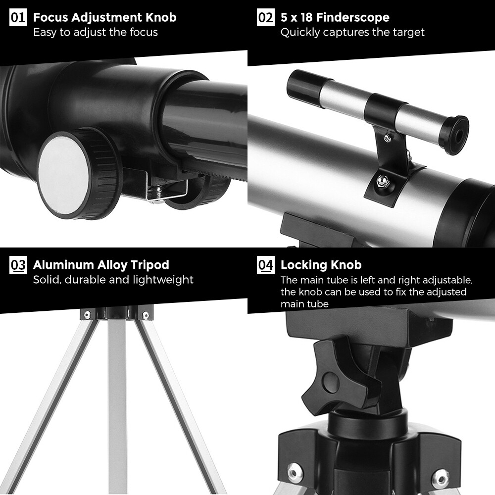 TOMSHOO Astronomical Telescope for Kids and Beginners 90X Magnification  Telescope with Finder Scope Eyepieces and Tripod