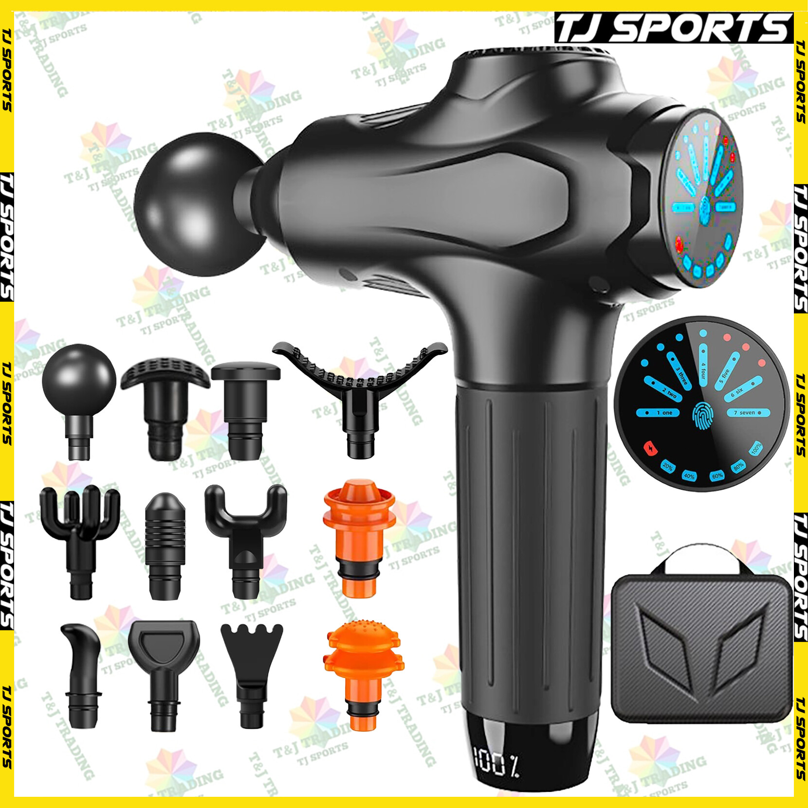 Gambar TJ Sports Professional Massage Gun Deep Tissue Muscle Massager 12 Heads for Pain Relief Handheld Body Neck Back Electric Percussion Fascia Gun New Model ???
