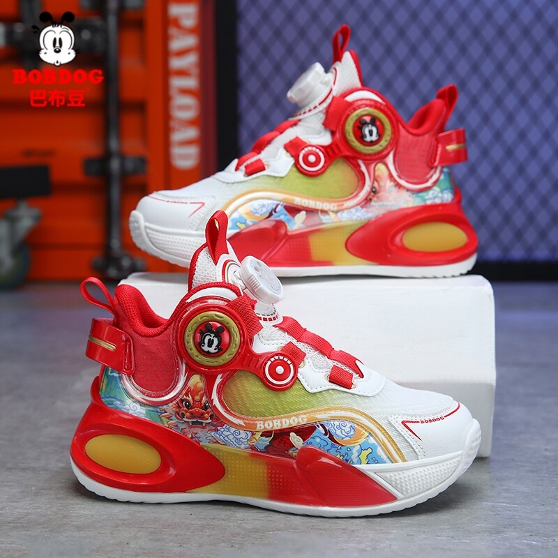 BOBDOG Boys' Basketball Shoes 2024 New Rotating Button Lightweight Anti slip Boys' Sports Shoes Summer Popular Student Sports Shoes - ยี่ห้อ Bobdog ราคา 482 บาท*ส่งฟรี