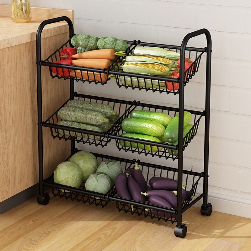 Gambar Stainless steel kitchen shelf put vegetables vegetable basket multilayer ground receive fruit basket household storage shelves