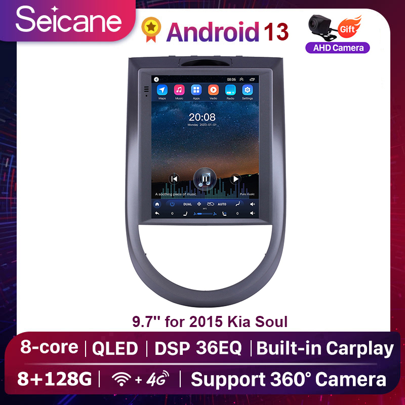 Seicane Tesla Style 9.7 inch QLED Touchscreen Android 13.0 Car Audio Multi-media Player for 2015 Kia Soul Radio Bluetooth GPS Navigation System Bluetooth Phone USB SWC Support Carplay/Android Auto Waze ราคา 13,300 บาท*ส่งฟรี