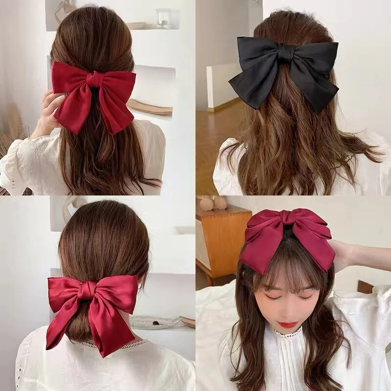 Mới ngọt ngào nơ to kẹp tóc màu trơn tóc đuôi ngựa phụ kiện thời trang kẹp tóc