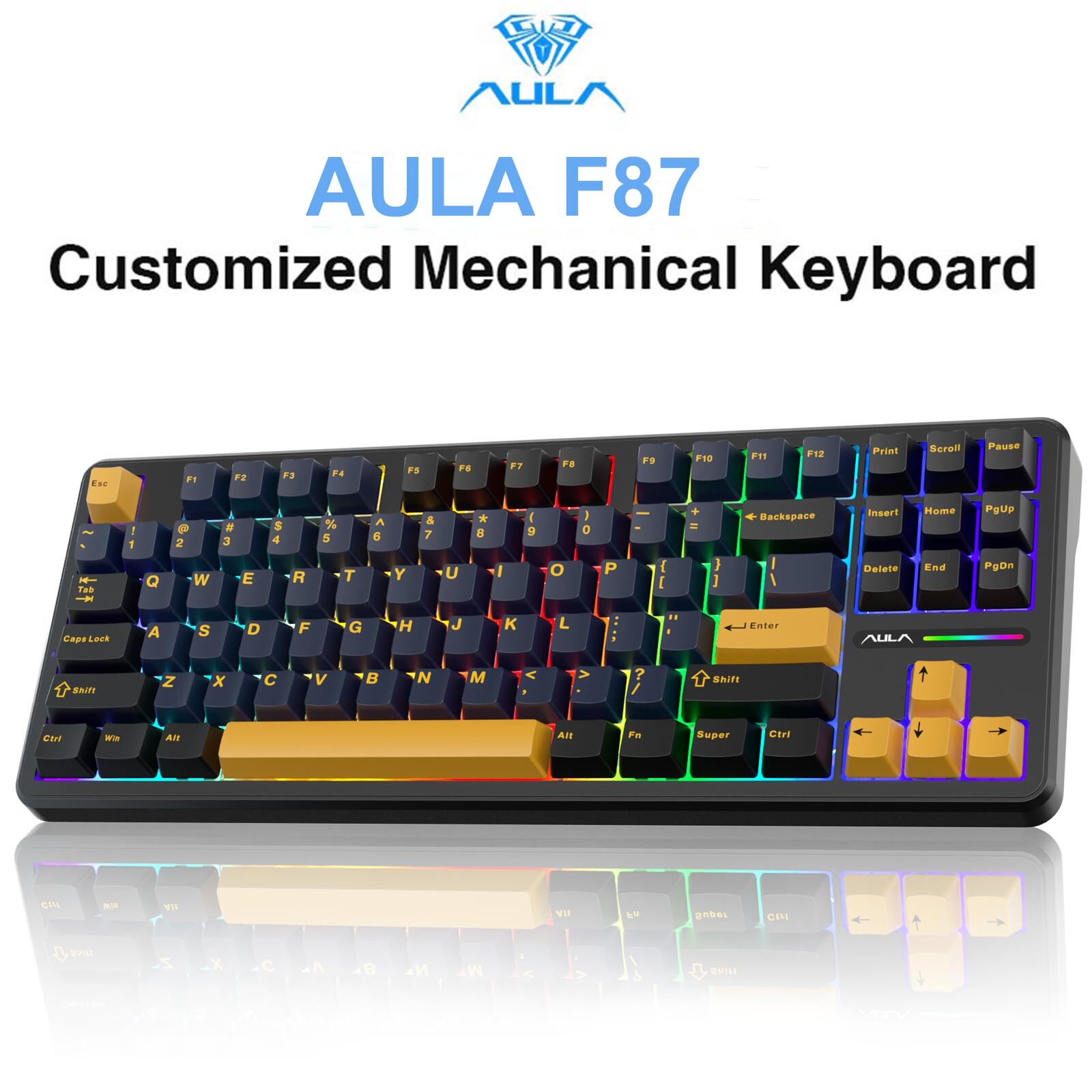 Aula 87 key hot-swappable tùy chỉnh Bàn Phím Cơ Gasket cấu trúc tri-chế độ đèn nền RGB có dây bluetooth 2.4G không dây 80% Bàn phím cơ hỗ trợ trình điều khiển lập trình (F87)