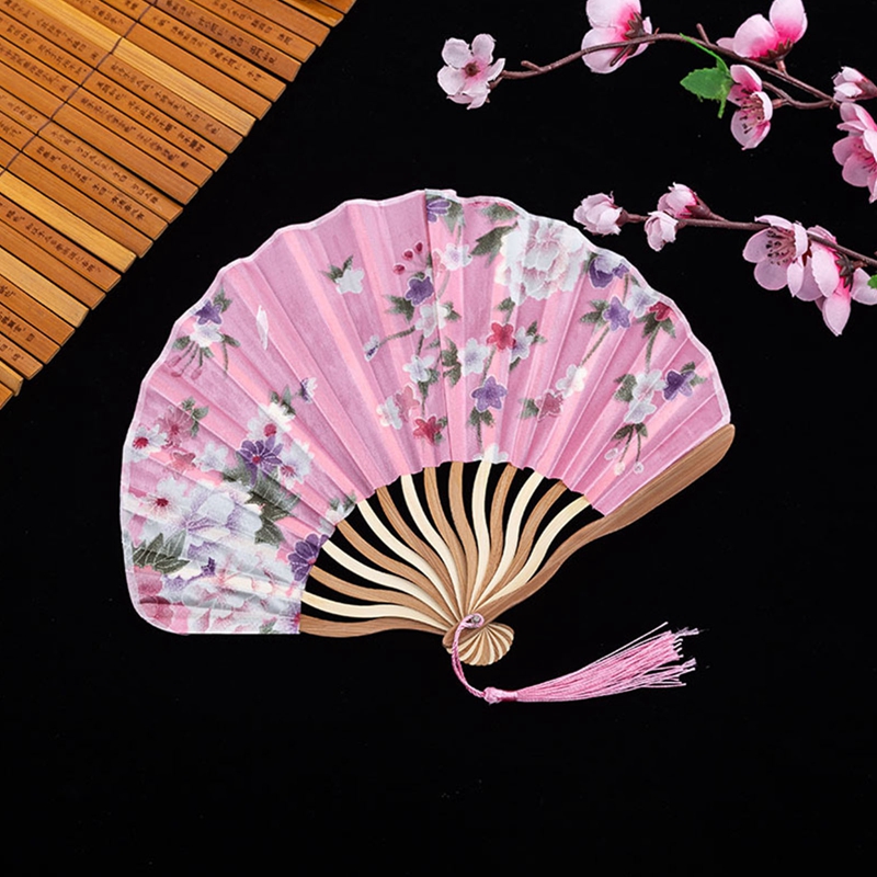 Women's Hand Held Silky Nylon Folding Fan - Chinese/Japanese Vintage Style Decorative Fan