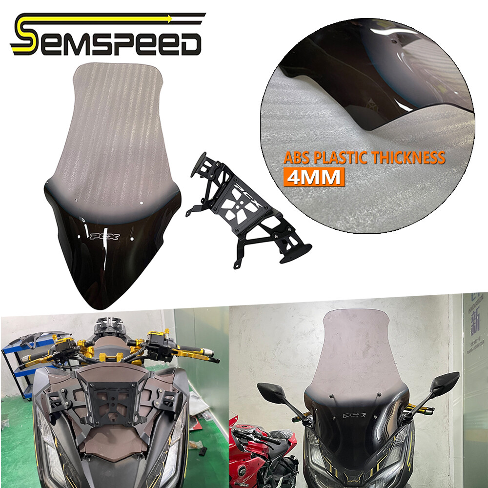 SEMSPEED Motorcycle Front Windshield Airflow Windscreen + Rearview Mirror Bracket Mount For Honda PCX 160 125 2021-2022 2023 ราคา 8,200 บาท*ส่งฟรี