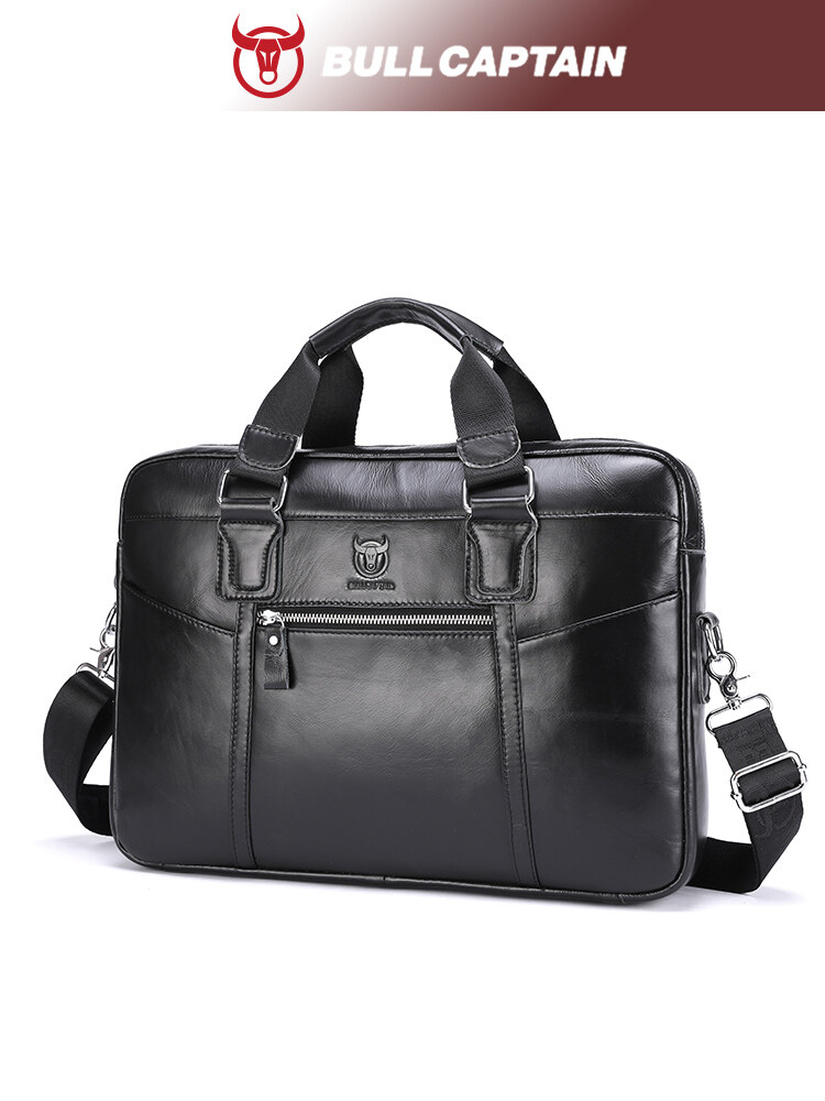  Cặp tài liệu da nam Bullcaptain có thể được sử dụng cho máy tính xách tay 15.5 inch dung lượng lớn túi làm việc Túi Đưa Thư Đeo Vai doanh nhân 