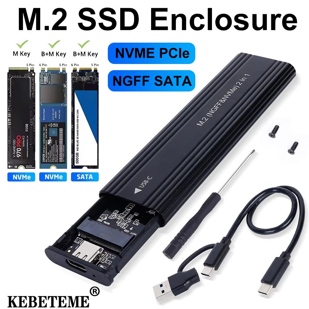  Kebememe M2 Vỏ đựng ổ SSD NVMe Sata giao thức kép M.2 để loại USB C SSD Bộ chuyển đổi có vỏ bao NVMe ổ SSD SATA hộp đĩa hỗ trợ M phím và B & M phím 