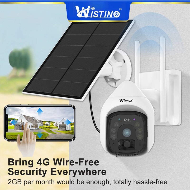 Wistino 3MP 4G Solar CCTV Camera Outdoor waterproof HD Recording Night Vision Two-way Audio Motion Detection Solar Powered Wireless Garden light CCTV Camera Connect phone OKAM APP Harga 299 Ringgit*Penghantaran Percuma