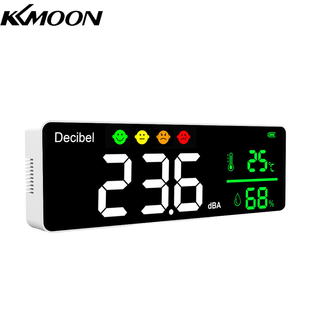 Kkmoon Máy đo âm thanh Decibel kỹ thuật số dụng cụ đo tiếng ồn Nhiệt kế Máy đo độ ẩm máy dò âm thanh 3 trong 1 máy thử màn hình lớn treo tường trong nhà