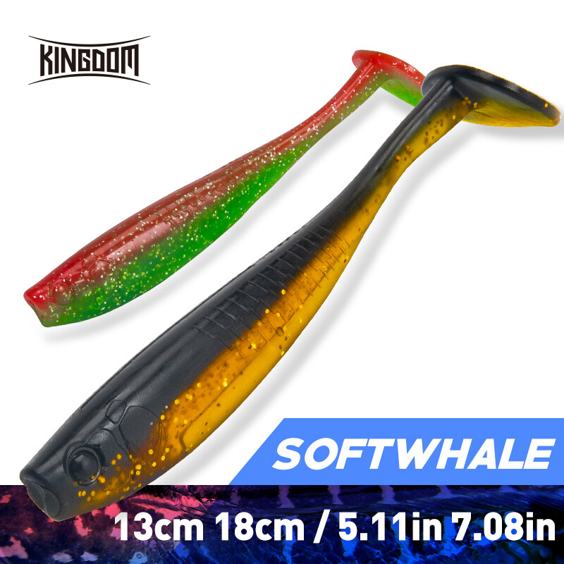 Kingdom Mồi Câu Cá SOFTWHALE Mồi Câu Cá Đuôi Chữ T Mềm 130Mm 180Mm Mồi Hai Màu Nhân Tạo Bằng Silicon