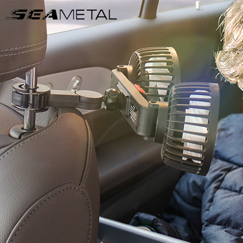 SEAMETAL Hai Đầu Quạt Gió Xe Hơi Xoay 360 ° USB Điện Tử Bộ Làm Mát Mùa Hè Cho Lưng Ghế Xe Phổ Thông Phụ Kiện Nội Thất Xe Ô Tô