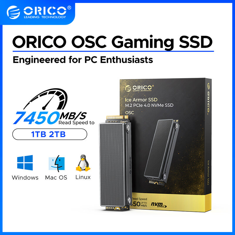 ORICO-OSC 7450MB/ SPCle 4.0 x4 M.2 NVMe Cooling Armor SSD 1TB/2TB 3D TLC NAND Flash Engineered for PC Enthusiasts Giá 5,627,000 Đồng*Miễn phí vận chuyển