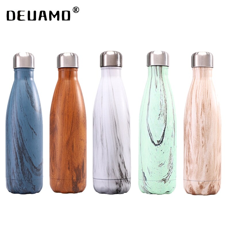 Gambar Wood Grain Series LOGO Custom Thermos Bottle Vacuum Flasks Stainless Steel Water Bottle for drinkingPortable Sports Gift Cups