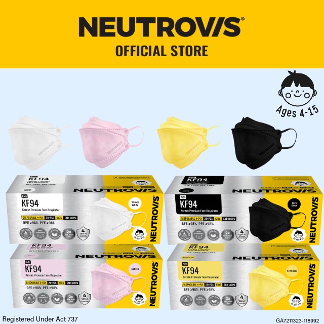 [KF94 KIDS SERIES] Neutrovis KF94 KIDS Korean Premium Face Respirator 20s (Kids Mask)