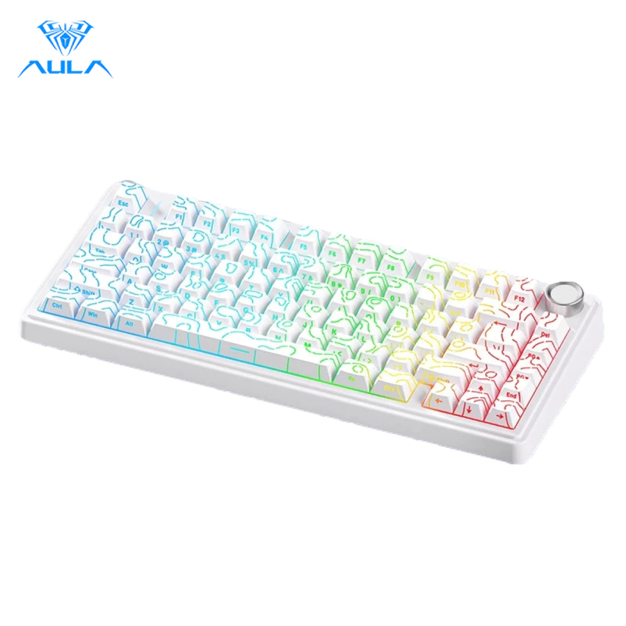 AULA 80 Keys 2.4G/Bluetooth/Wired Tri-mode Hotswap mechanical keyboard RGB backlit 3/5PIN Switch mec
