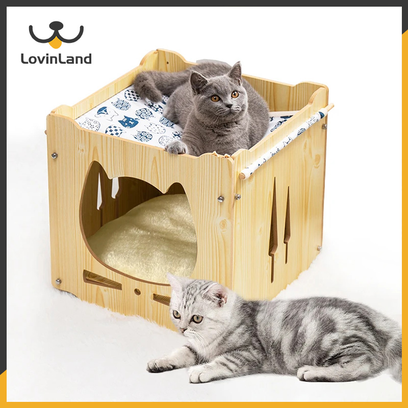 Lovinland Pet Wooden Cat House Corrugated Cat Scratch Board Removable Scratching Pad with Buckle Design Durable Easy to Clean No Odor Ideal for Scratching and Resting ราคา 1,775 บาท*ส่งฟรี