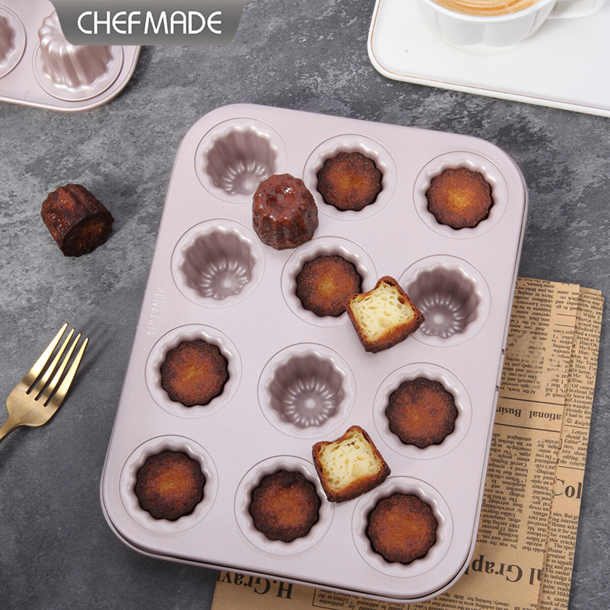 CHEFMADE Non-stick Mini Cannele Mould 12 Cup 20 Cup Angel Bell Cake Mold