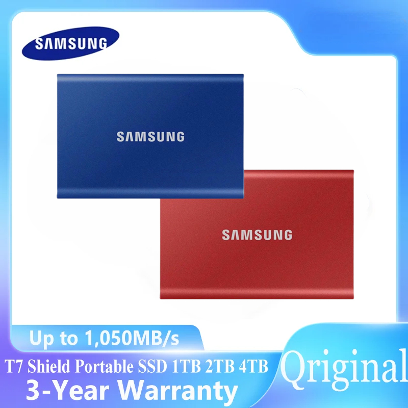 SSD ไดรฟ์แบบพกพา T7 Samsung-ดีไซน์กะทัดรัดทำจากโลหะ1TB 2TB 4TB USB 3.2 Gen 2อินเตอร์เฟส1050MB/S สำหรับโน็คบุคตั้งโต๊ะชิ้น ราคา 4,073 บาท*ส่งฟรี