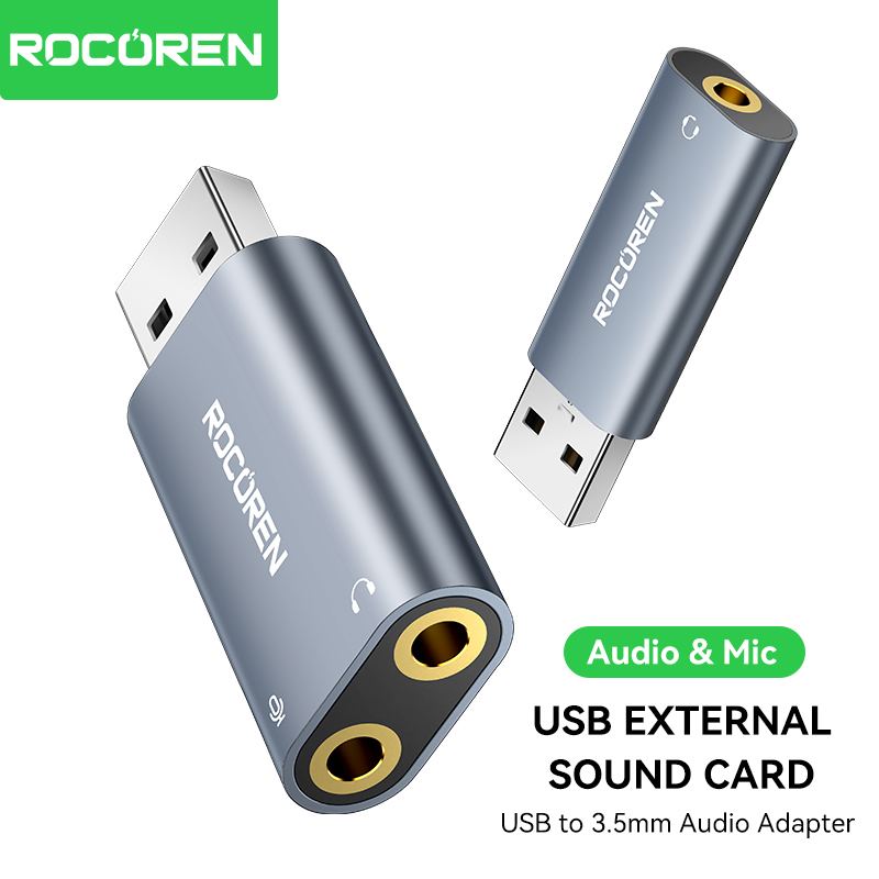 Rocoren USB External Sound Card USB to 3.5mm Jack Audio Adapter USB to Headphone Earphone Microphone Stereo Free Drive For MacOS Linux Android Laptop PS5/PS4 - ยี่ห้อ Rocoren ราคา 135 บาท*ส่งฟรี